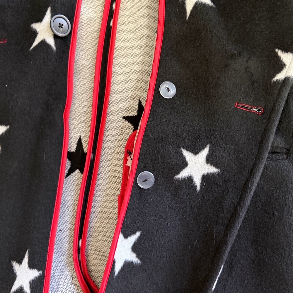 Avec Les Filles Black Coat with White Star Pattern and Red Detail - Picture 5 of 6